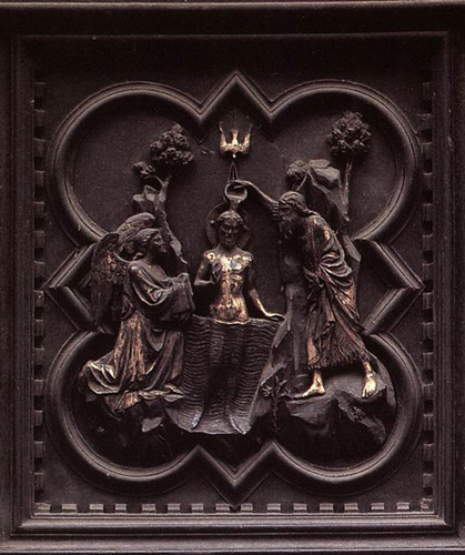 Puerta del Baptisterio de la catedral de Florencia. Juan Baustista bautiza a Jess