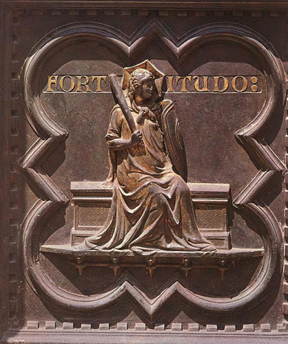 Puerta del Baptisterio de la catedral de Florencia. Alegora de la Fortaleza