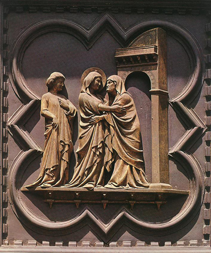Puerta del Baptisterio de la catedral de Florencia.Visitacin de la Virgen a Isabel