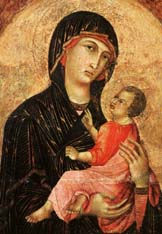Duccio. Detalle de la Virgen en majestad.