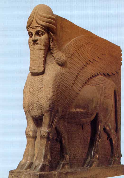 Toro androcfalo (Lamassu) del Palacio de Asurbanipaal en Nimrud. c 865 a.C.