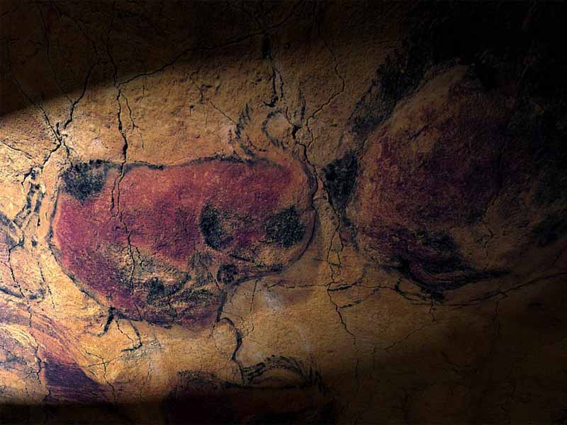 Bisonte revolcndose en el panel de polcromos de la cueva de Altamira (Cantabria)