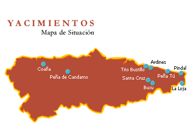 Mapa de yacimientos en Asturias