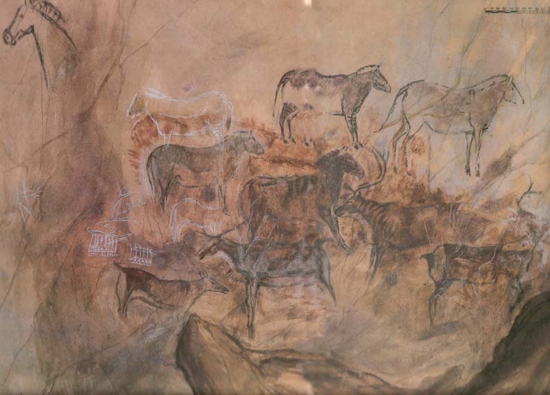 Dibujo del panel central de la cueva de Tito Bustillo (Asturias).