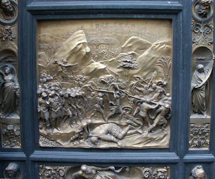 David corta la cabeza a Goliat. Puerta del Paraso. Baptisterio de Florencia.