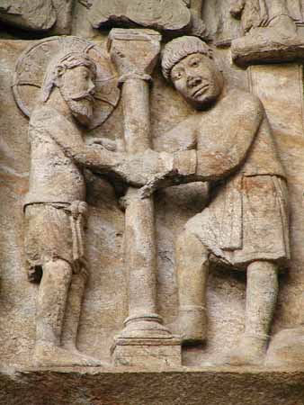 Cristo atado a la columna. Tmpano derecho. Puertas de las Plateras. Santiago de Compostela