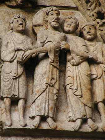 Escena del predimiento de Cristo. Tmpano derecho. Puertas de las Plateras. Santiago de Compostela