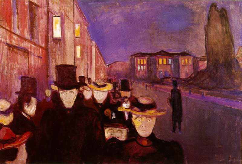 Munch: Atardecer en el Paseo Karl Johan. Coleccin Rasmus Meyer. Bergen.